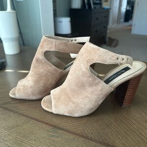 White House Black Market Tan Suede Mules